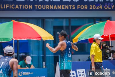 Indonesia sapu bersih Laos 2-0 di babak penyisihan voli pantai