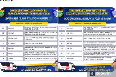 13 lokasi Samsat Keliling di Jadetabek hari Senin ini