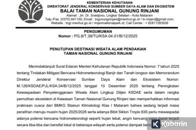 Pendakian Gunung Rinjani akan ditutup sementara pada 2026