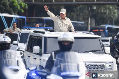 Prabowo Hadiri Peringatan Hari Buruh di Monas