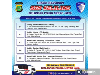 5 lokasi SIM keliling di Jakarta hari Selasa 25 November